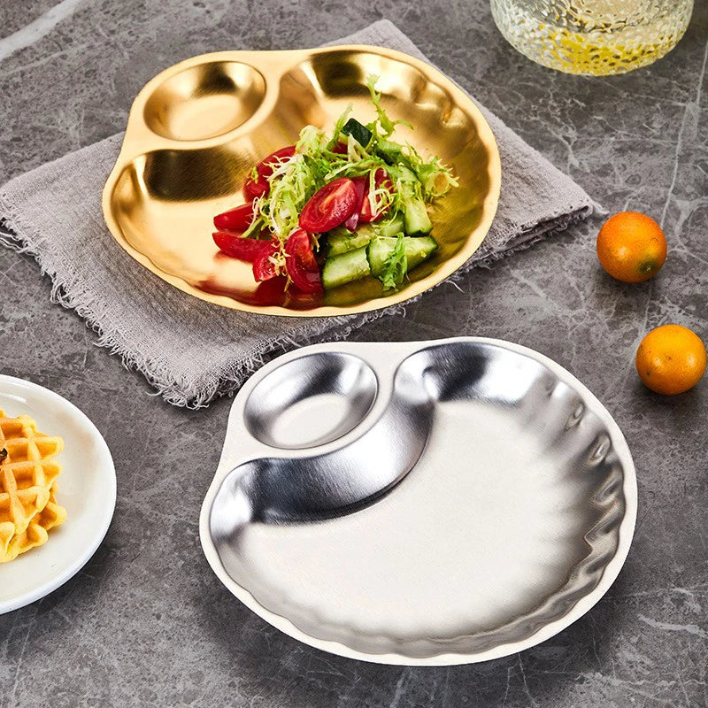 Stainless Steel Divided Snack Plate – Retro Shell Shape Divided Snack Plate Qst