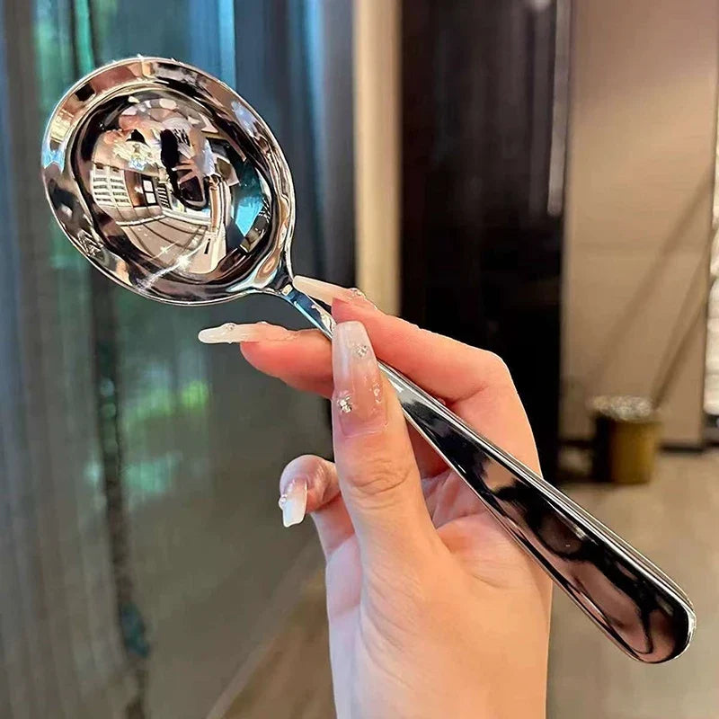 Stainless Steel Long Handle Round Dinner Spoon – Gold Finish Dinner Spoon Qme