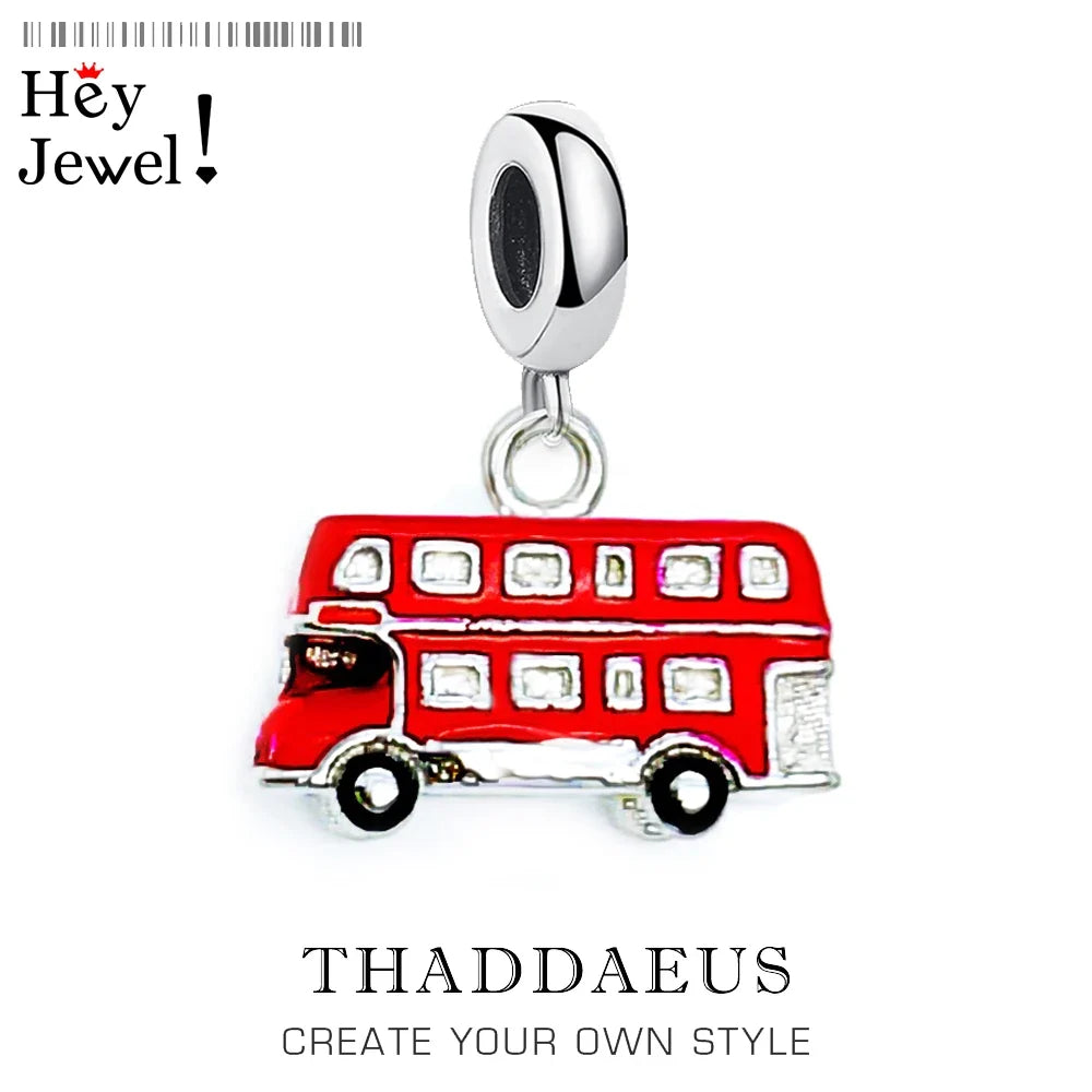 Red London Bus 925 Sterling Silver Charm Pendant Necklace Sterling Silver Pendant Qme Ring