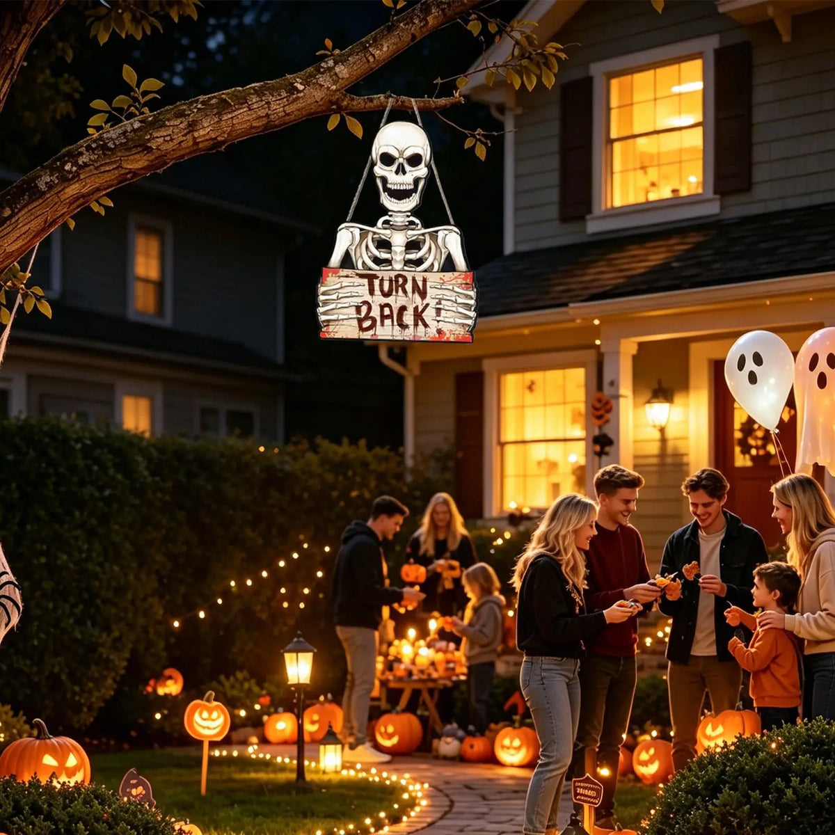 Halloween Outdoor Warning Sign – Spooky Wooden Yard Decor Halloween Yard Sign Qme