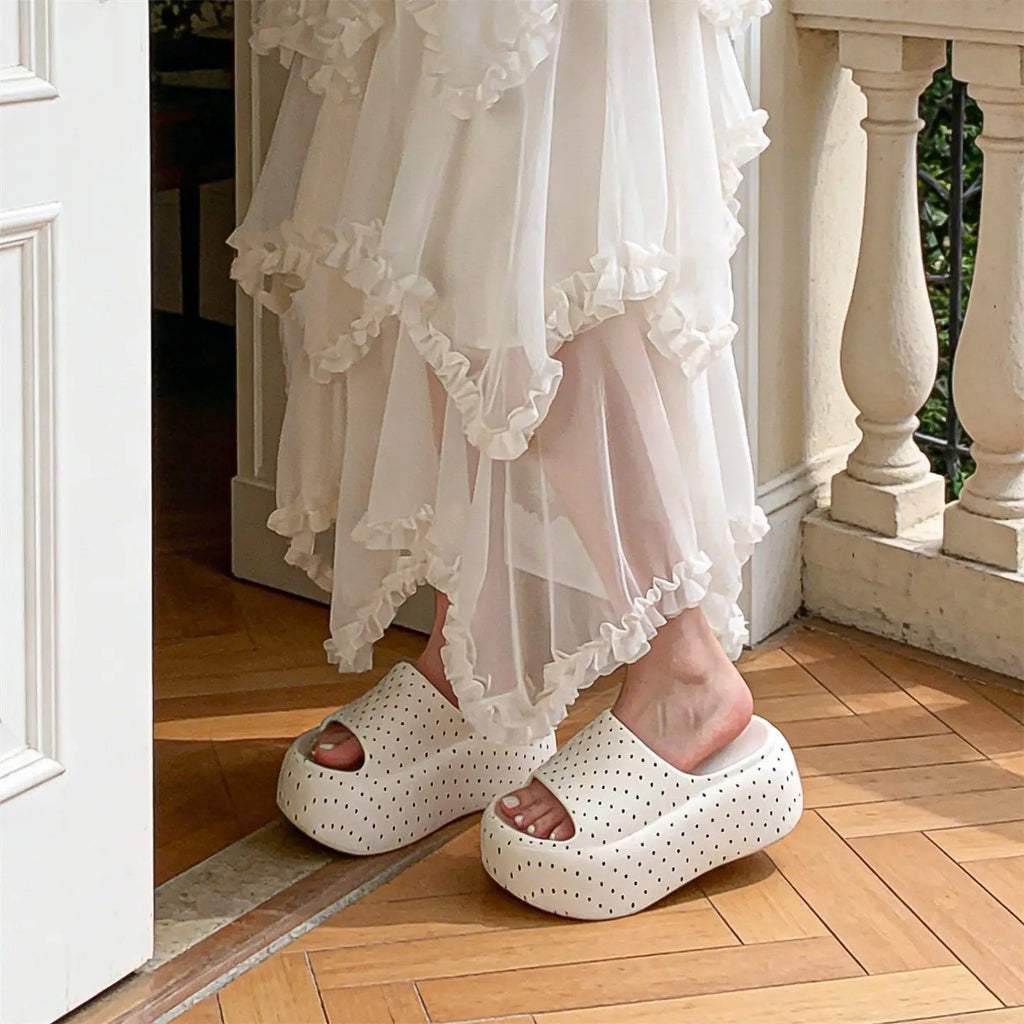 Women's Polka Dot Platform Slides – Thick EVA Sole Slippers Platform Slides Qst