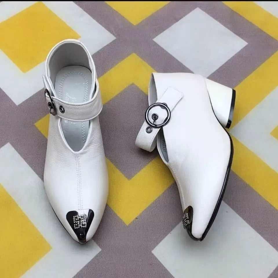 Women's V-Shape Pointed Toe Slip-On Spike Heel Mule Boots Heeled Mule Boots Qst WC169 White A 41