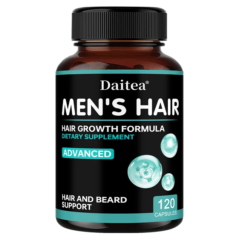 Men's Hair & Beard Capsules – Saw Palmetto & Biotin | DAITEA Hair & Beard Supplement Qst 120 count-1 bottle