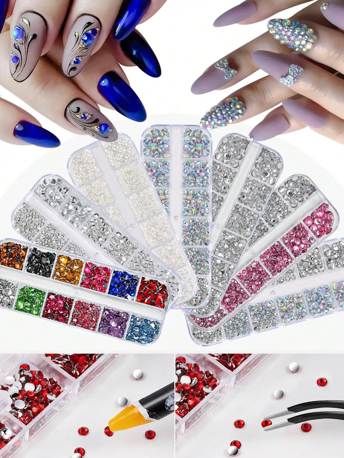 Multi-Size AB Crystal Nail Rhinestones Flat Bottom Diamond Gems Nail Art Rhinestones Qme