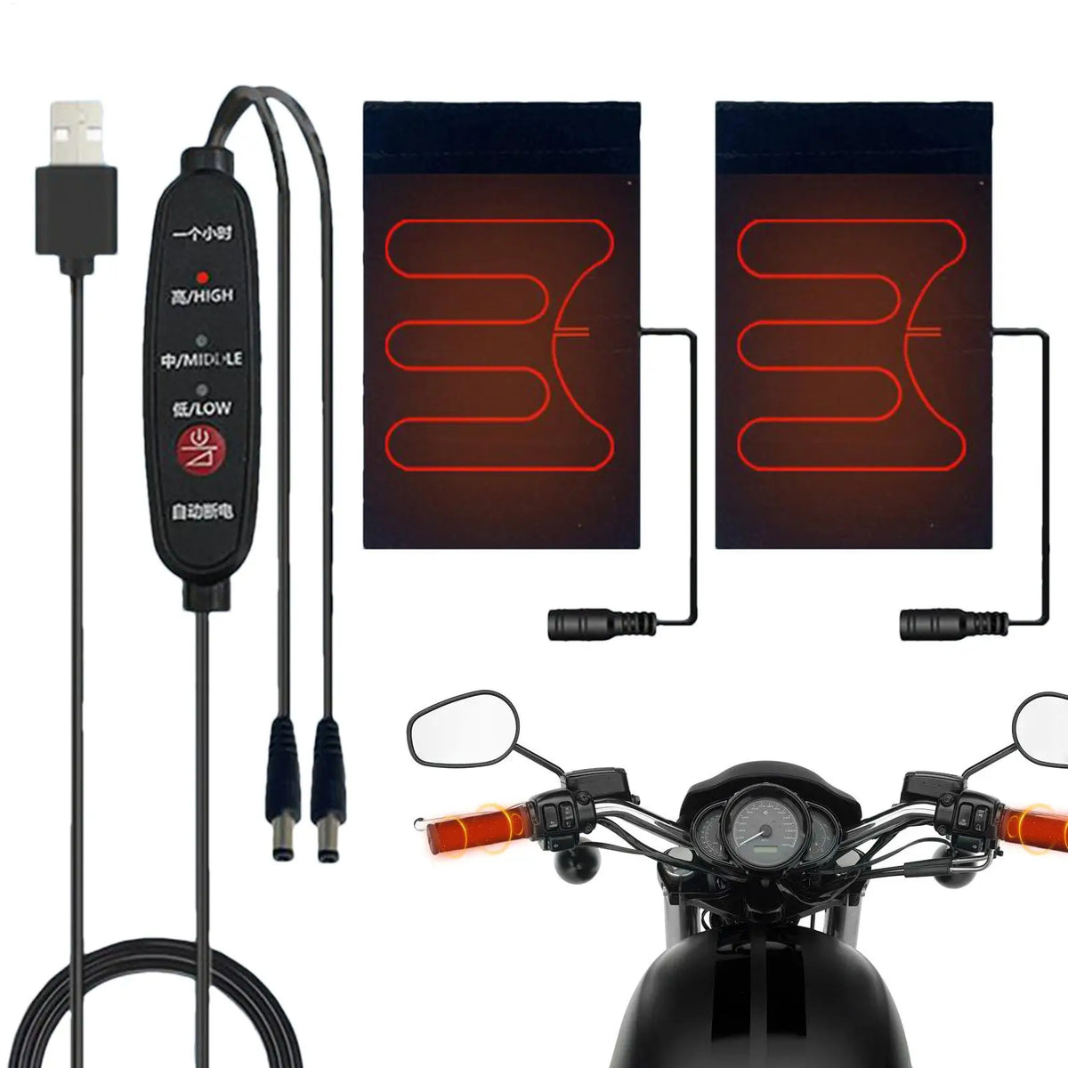 Heated Handlebar Grip Covers – 5V, 3 Heat Levels, Winter Riding Heated Handlebar Grips Qme