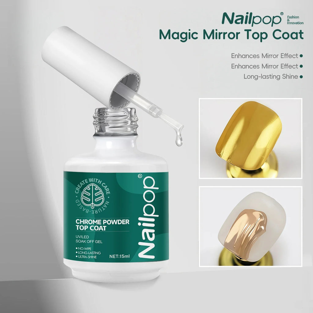 Nailpop Magic Mirror Top Coat & Remover | Chrome Nail Art Mirror Nail Top Coat Qme