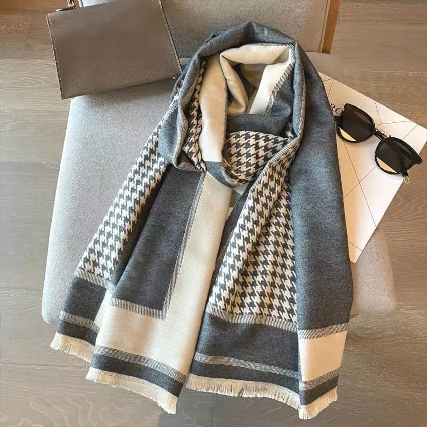 Women's Houndstooth Jacquard Scarf Shawl – Autumn Winter Winter Scarf Shawl Qst