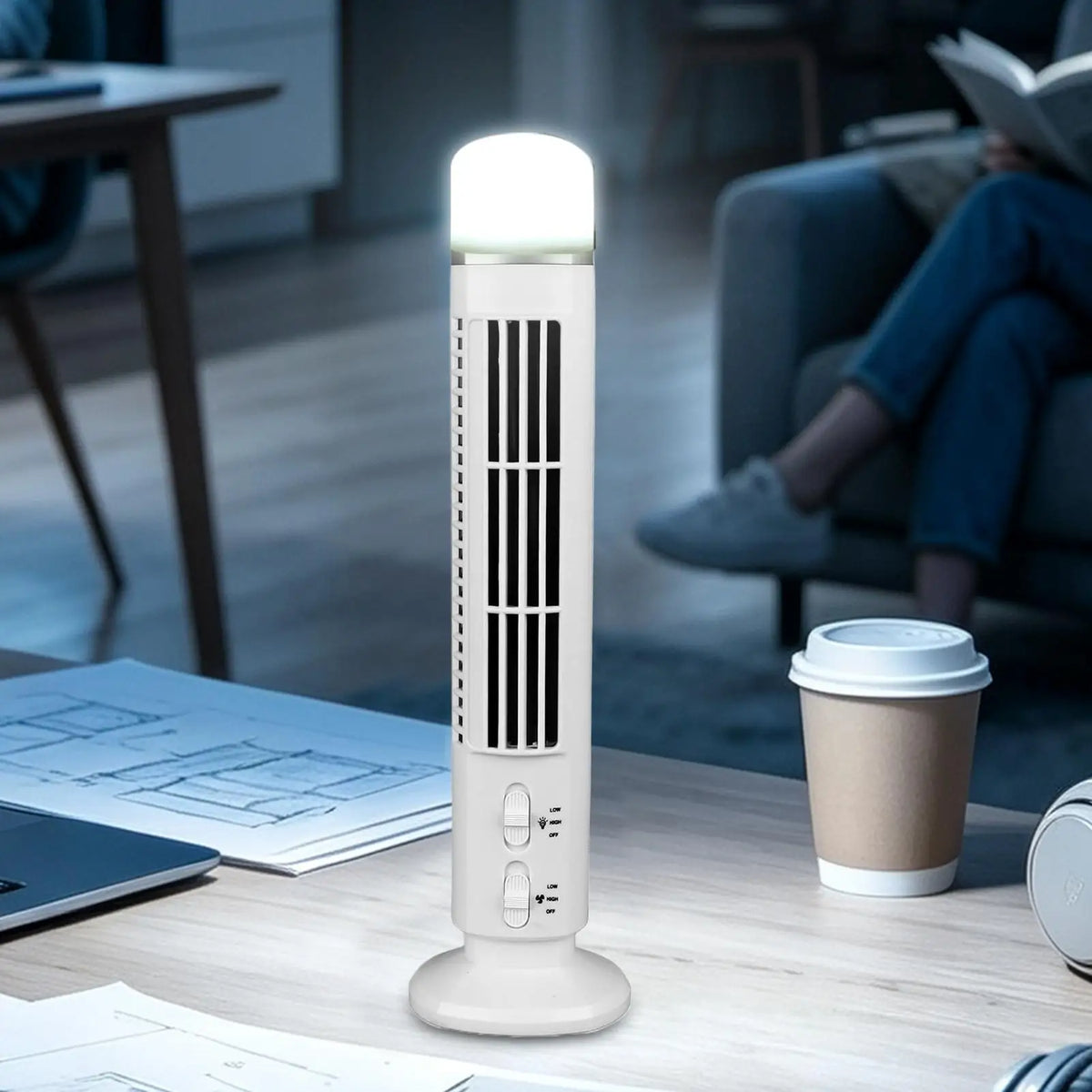 Portable Tower Fan 2-Speed USB Battery Powered with Nightlight Portable Tower Fan Qme