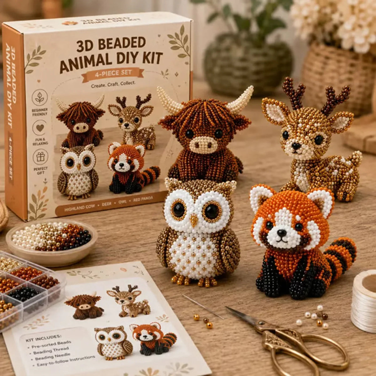 DIY 3D Animal Beading Kit – Handmade Cute Bead Craft Set DIY Beading Craft Kit Qme