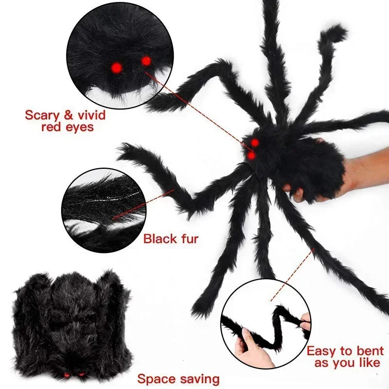 Big Plush Spider Halloween Decoration – Lifelike Cobweb Prop Halloween Decoration Qme