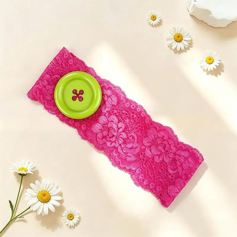 Y2K Oversized Lace Button Headband – Trendy Women's Style Lace Hair Headband Qst A2