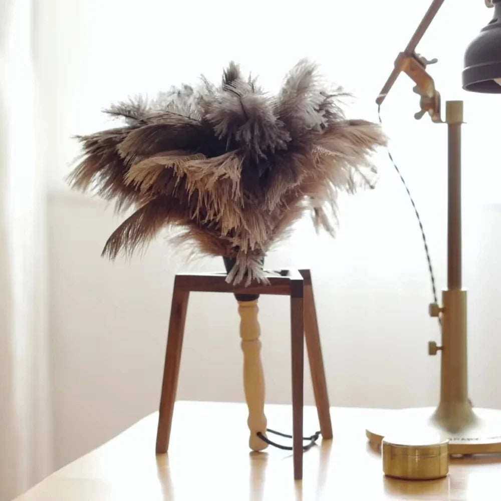 Ostrich Feather Duster – Anti-Static Wooden Handle | White Feather Duster Qme