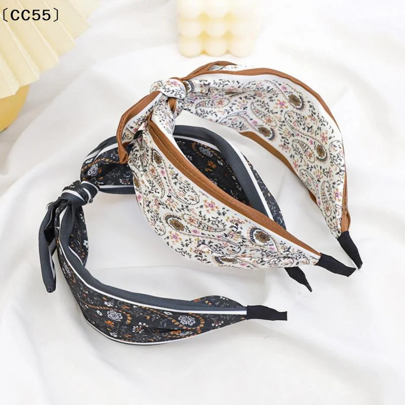 Retro Bohemian Floral Paisley Rabbit Ear Bow Headband Women Boho Hair Headband Qst