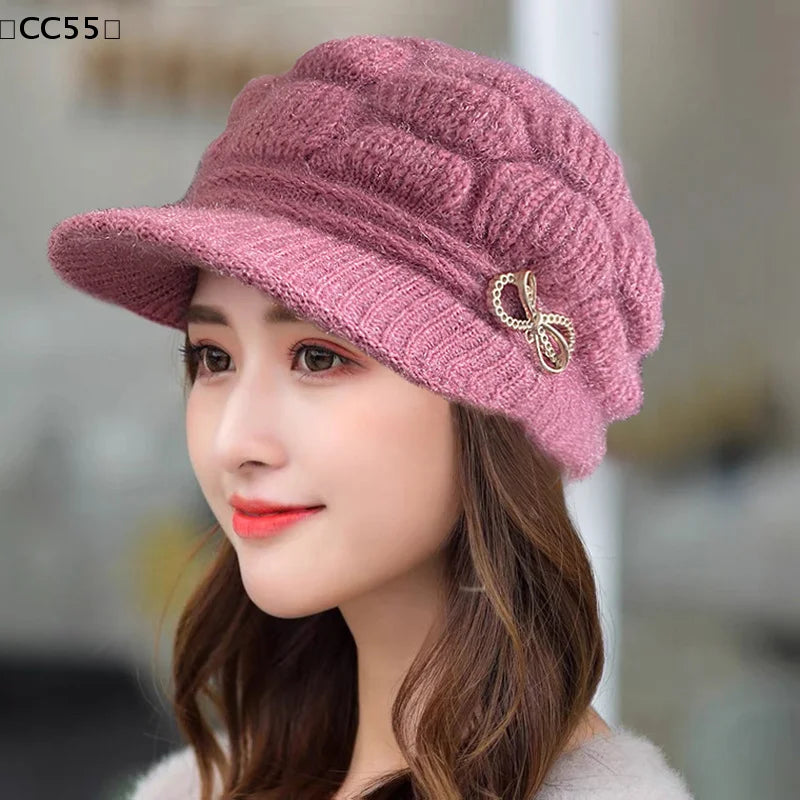 Women's Winter Fleece-Lined Knit Hat – Warm Plush Cap Winter Knit Hat Qst