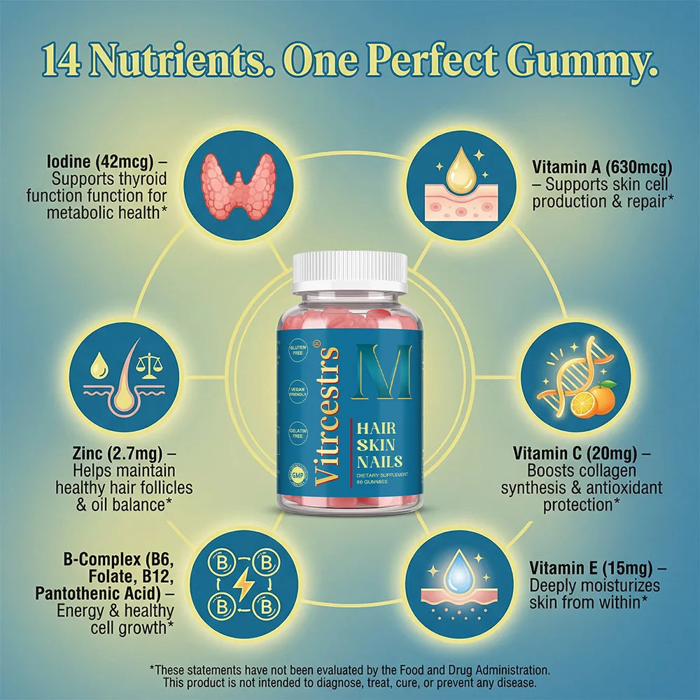 Hair Skin & Nails Gummies – Biotin, Vitamin C & E | STRESSXCEL Beauty Supplement Gummies Qst