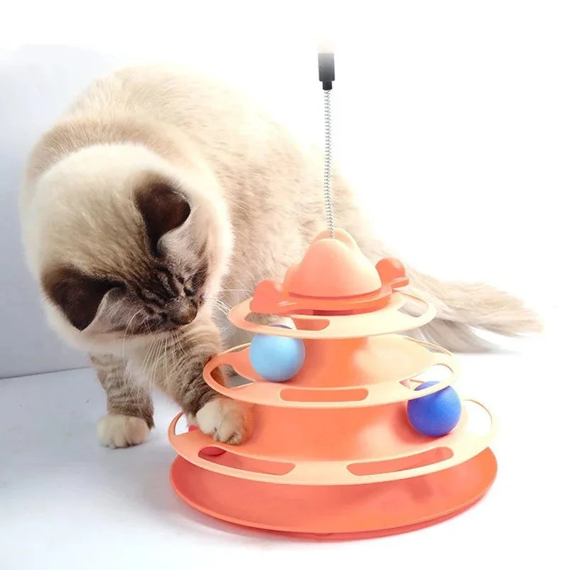 Cat Turntable Toy with Track Balls & Teaser Wand | Self-Play Cat Turntable Toy Qme