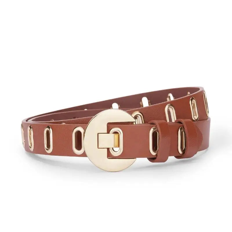Vintage Round Buckle PU Leather Belt – Women's Waistband Fashion Leather Belt Qst A2
