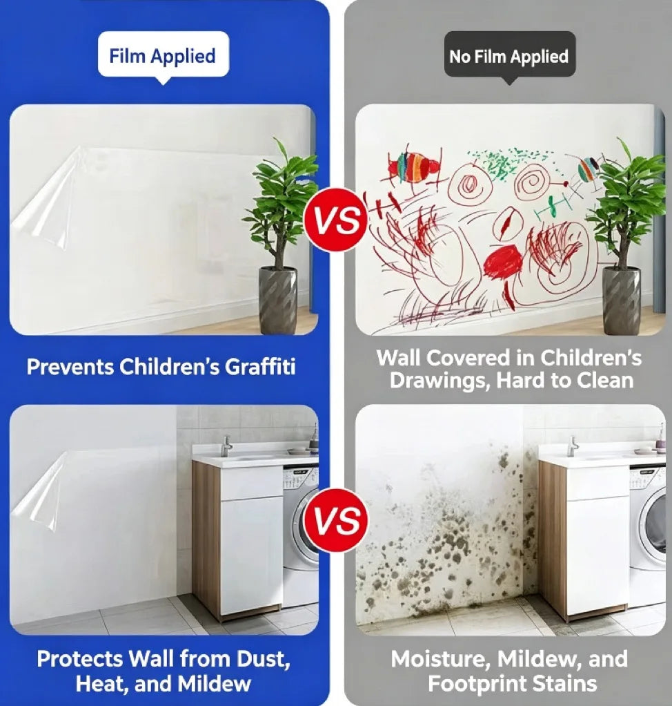 Transparent Self-Adhesive Wallpaper | Waterproof & Scratch-Resistant Protective Wall Film Qme