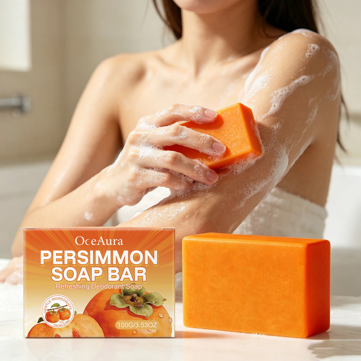 OceAura Persimmon Body Soap Bar 100g – Moisturizing Cleanser Body Soap Bar Qst