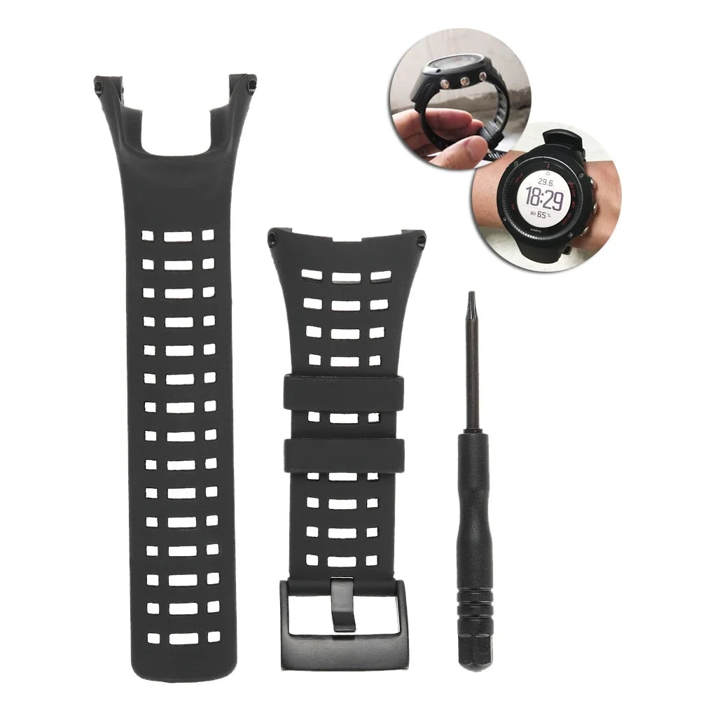 Black Rubber Watch Strap for Suunto Ambit 1 2 3 Watchband Watch Strap Qme