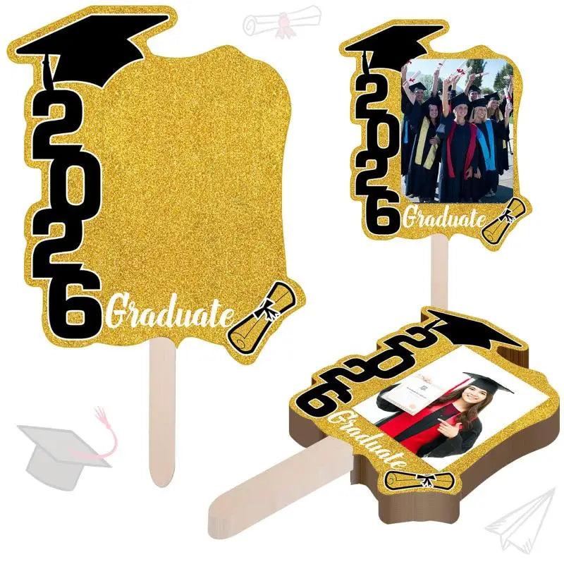 Class of 2026 DIY Graduation Photo Props & Frame Set 12pcs Graduation Party Props Qme Gold