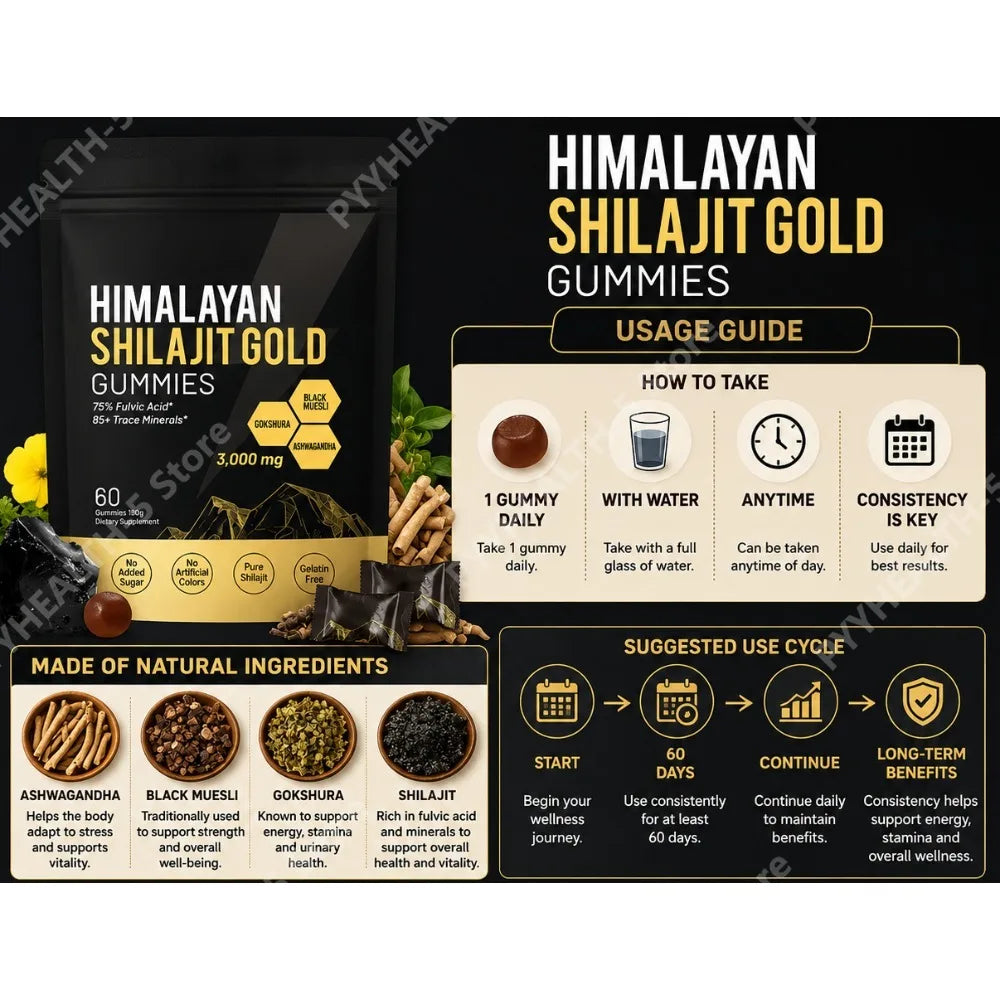 Pure Himalayan Shilajit Gummies 3000mg – 85+ Minerals, 60ct Wellness Supplement Gummies Qst