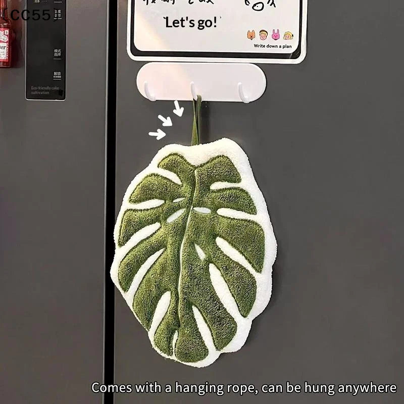 Leaf Hanging Hand Towel – Absorbent Coral Fleece Kitchen & Bath Hand Towel Qst