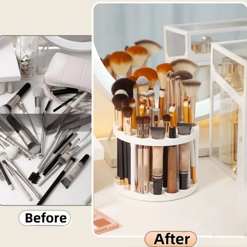 360 Rotating Makeup Brush Holder – White Plastic Organizer Makeup Brush Organizer Qme