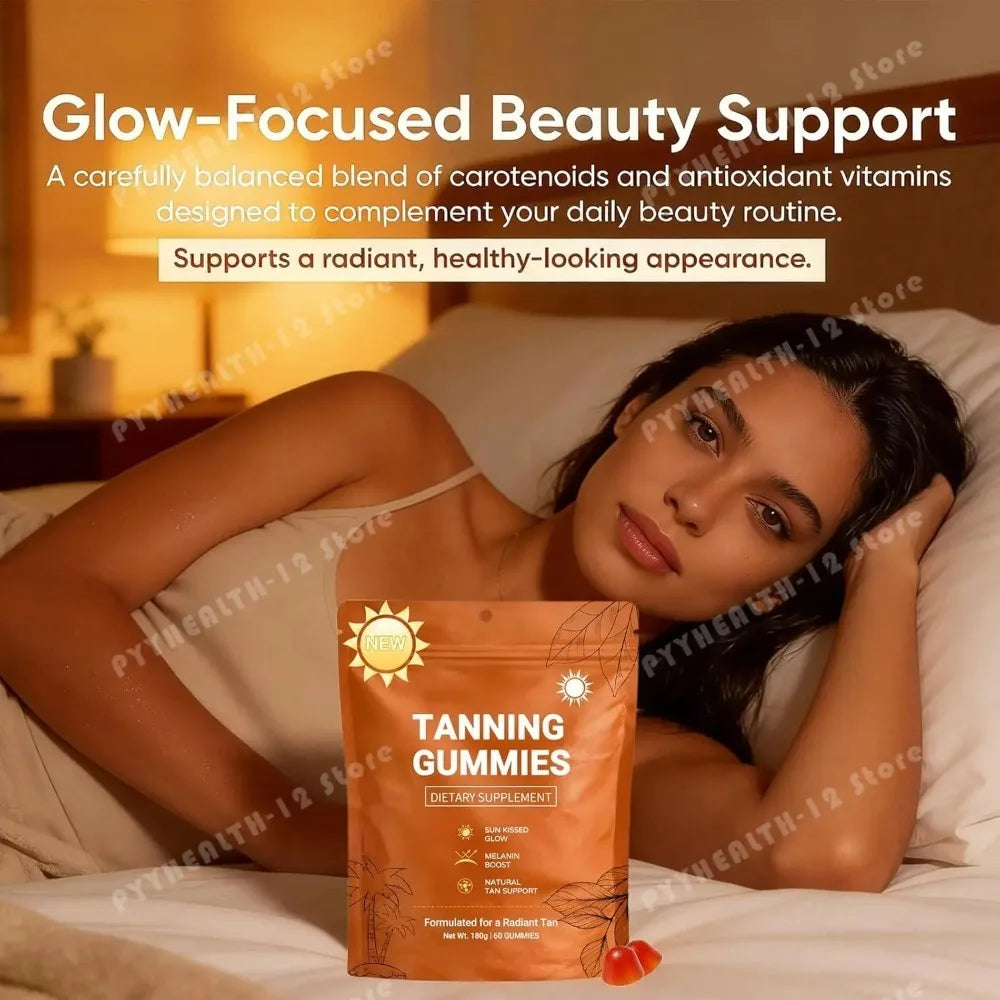 Tanning Gummies – Sunless Bronzing Glow, Vegan, Sugar-Free Tanning Supplement Qst