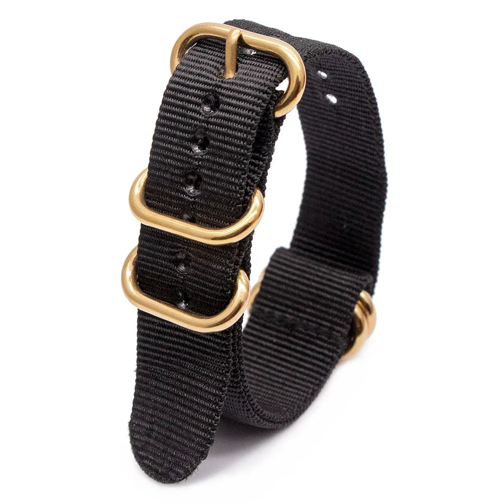 Nylon Watch Band with Golden Round Buckle – 18–24mm Stripe Nylon Watch Band Qme