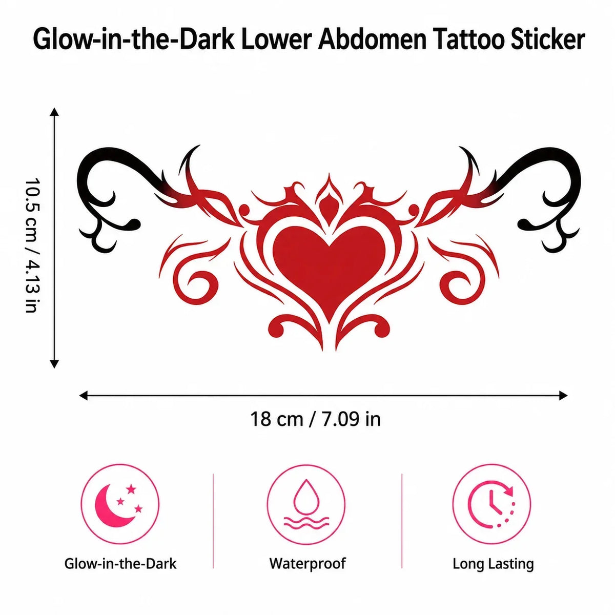 Glow in the Dark Temporary Tattoo Sticker – Red Heart Scroll Temporary Tattoo Sticker Qme Q-25