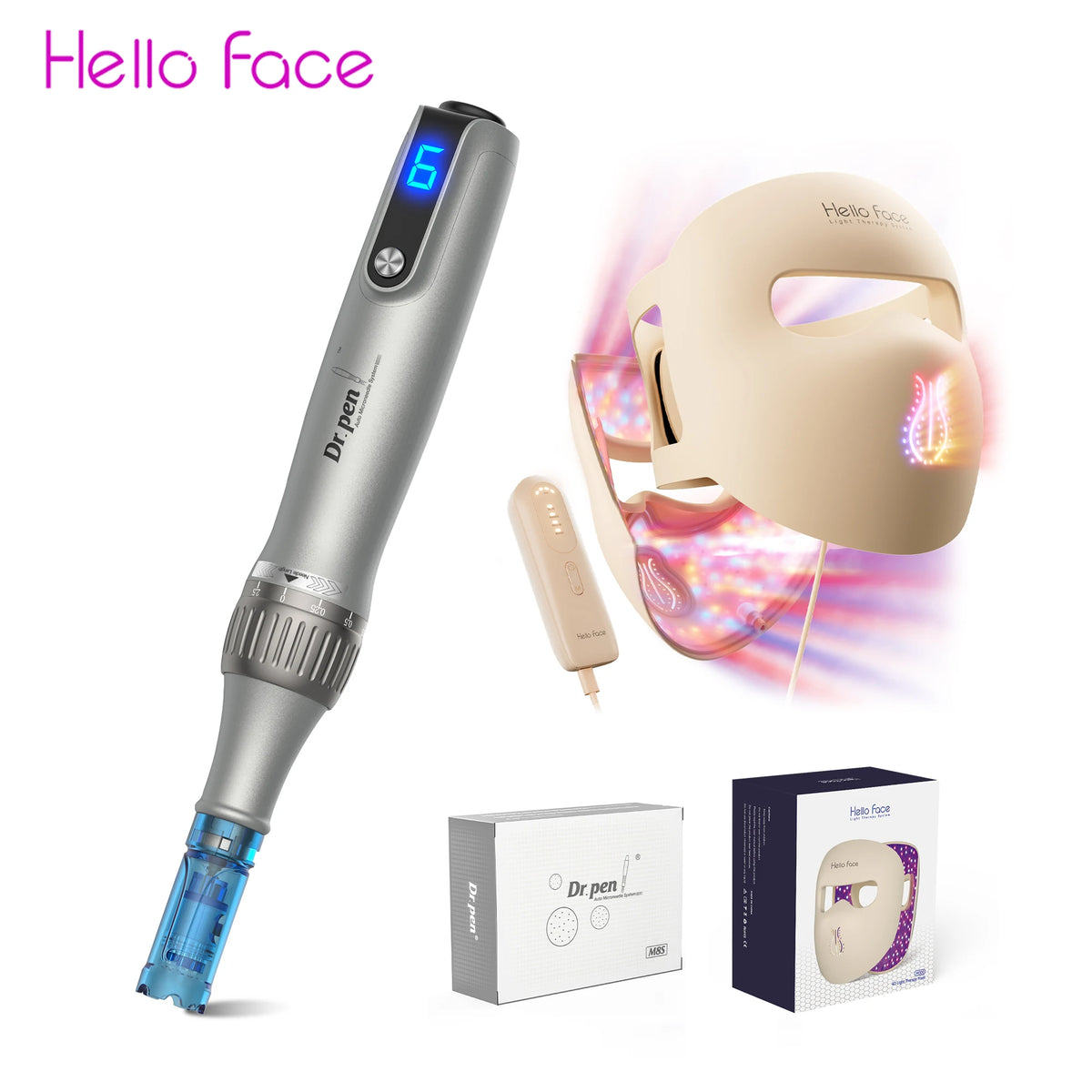 Dr. Pen M8S Microneedling Pen + Hello Face M300 LED Mask Microneedling Pen Kit Qst