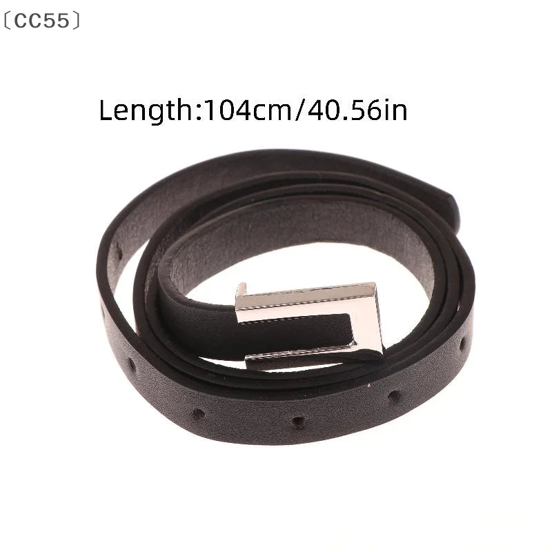 Women's Thin PU Leather Belt – Metal Buckle Waistband Leather Waist Belt Qst