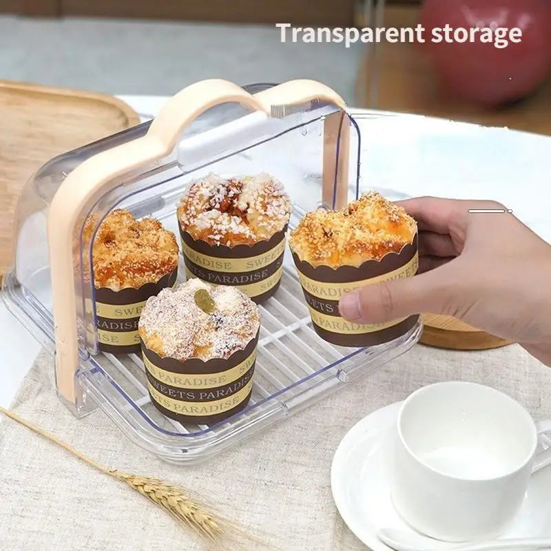 Portable Bread & Cake Storage Box with Transparent Lid Food Storage Container Qme