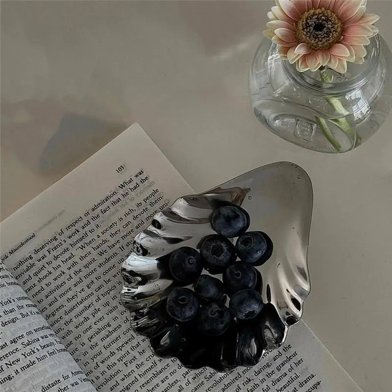 Shell Shaped Stainless Steel Dish – Cheese, Dessert & Jewelry Tray Decorative Serving Dish Qme