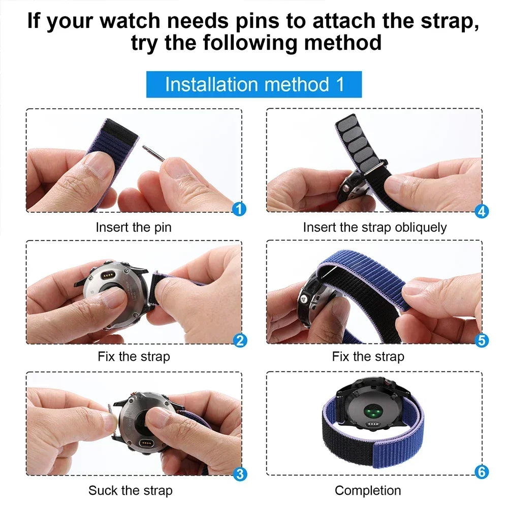 Nylon Hook Loop Watch Strap for Garmin Fenix 6 5 7 Epix 2 Nylon Watch Strap Qme