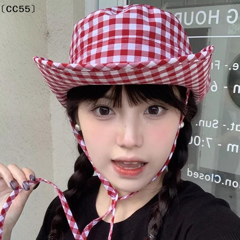 Vintage Plaid Bucket Hat – Wide Brim UV Sun Hat for Women Bucket Sun Hat Qst