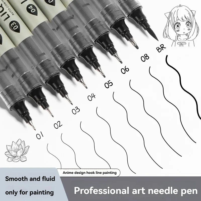 12 Black Fineliner Pens – Multi-Tip Manga Sketch Drawing Set Fineliner Pen Set Qme