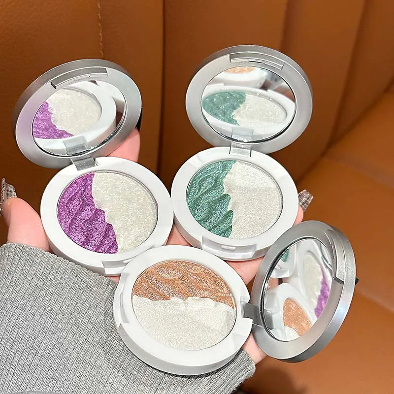 Qme 3-Color Two-Tone Glitter Highlighter Pressed Powder Highlighter Pressed Powder Qme