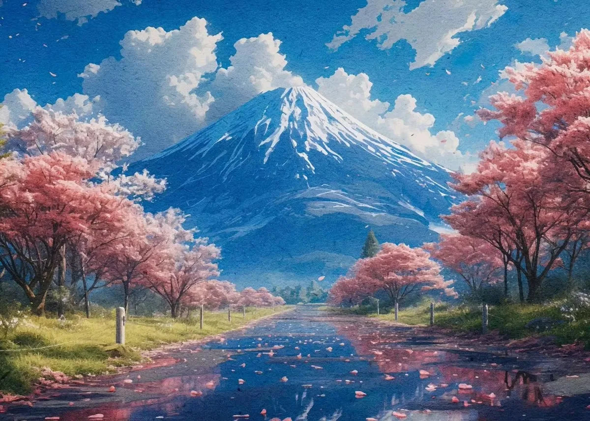Mount Fuji Cherry Blossom Canvas Wall Art – Sunrise Print Canvas Wall Art Qst B 50x70cm Unframed