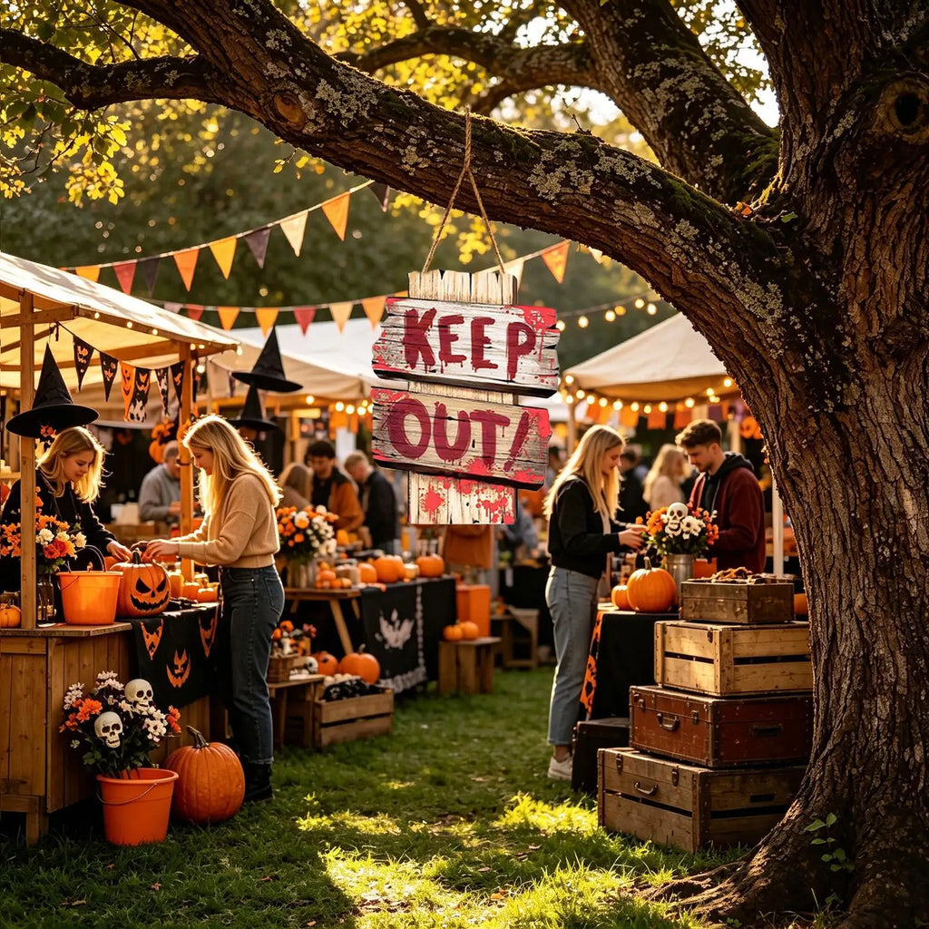 Halloween Outdoor Warning Sign – Spooky Wooden Yard Decor Halloween Yard Sign Qme