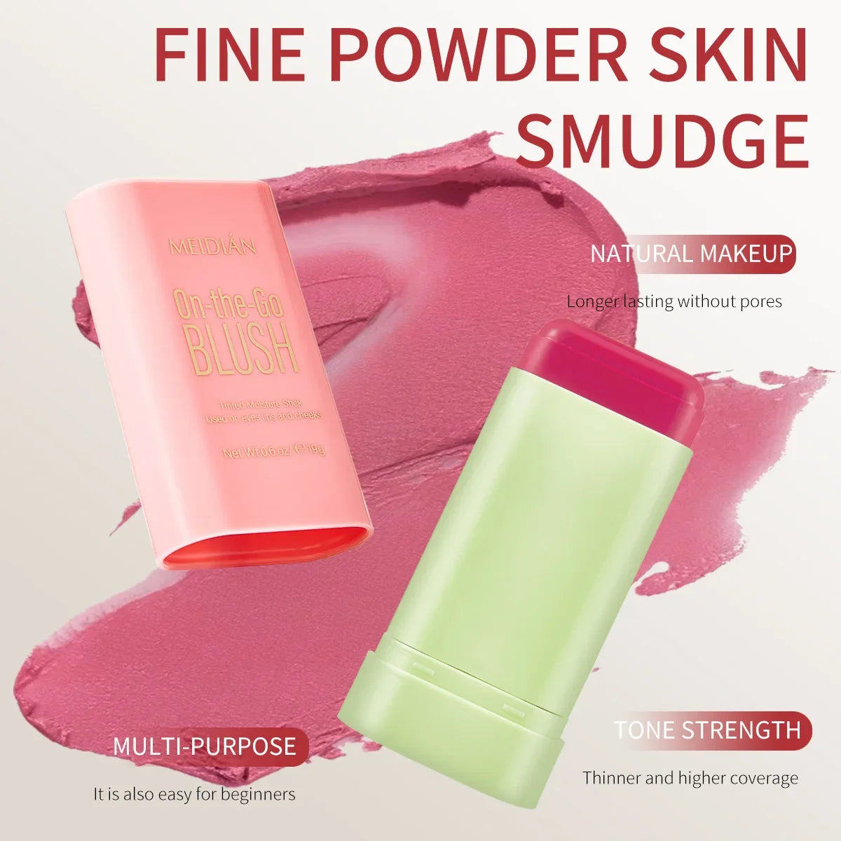 Qme Waterproof Powder Blush Stick – Vibrant, Long-Lasting Powder Blush Stick Qme