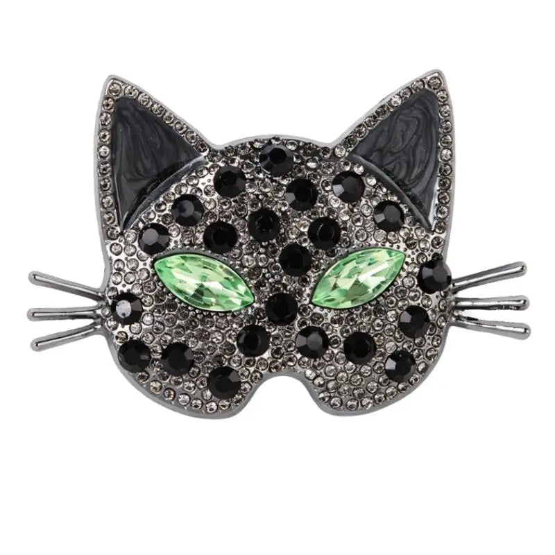 Sparkling Cat Head Brooch | Rhinestone Kitty Lapel Pin, 4 Colors Lapel Pin Brooch Qme D