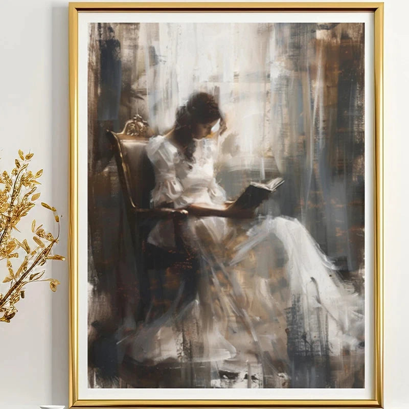 Vintage Female Reading Canvas Wall Art Print | Home Décor Canvas Wall Art Print Qst