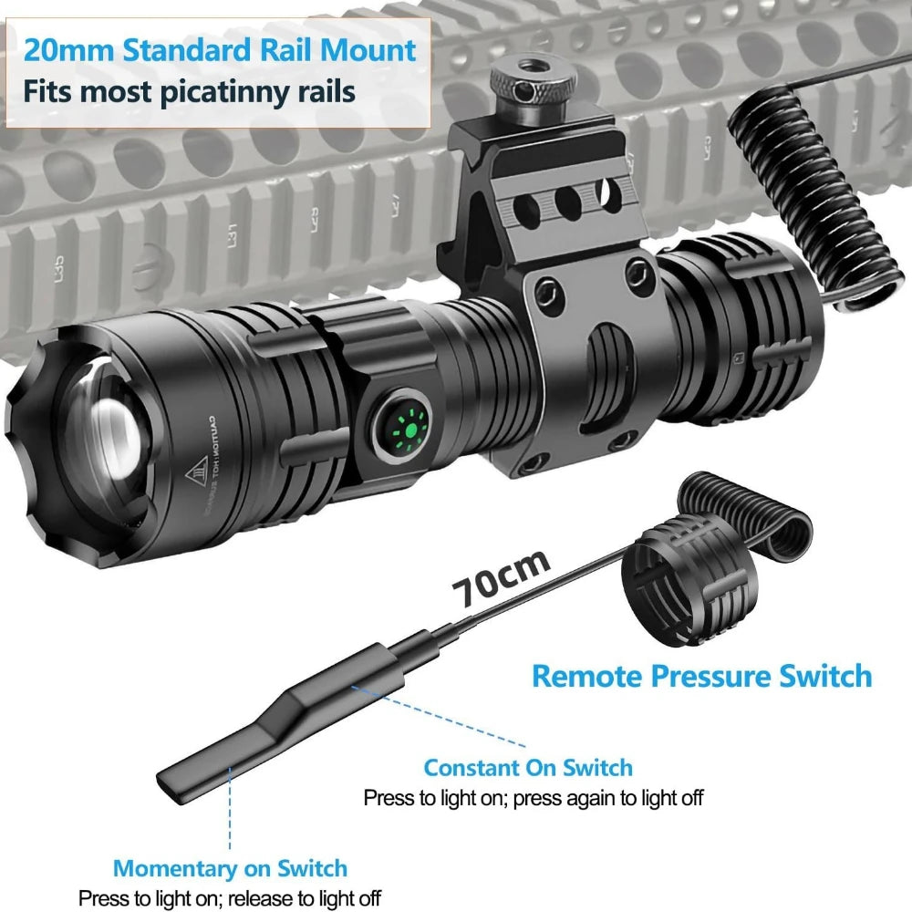 Tactical LED Flashlight 2000LM USB-C Rechargeable Zoomable Tactical Flashlight Qst