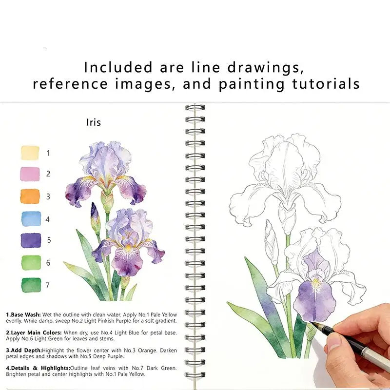 Spiral Bound Watercolor Flower Workbook – Thick Cotton Paper Watercolor Workbook Qme