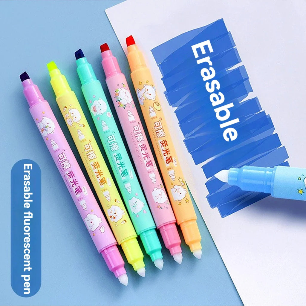6-Color Double-Ended Erasable Highlighters | Kawaii Stationery Erasable Highlighter Set Qme