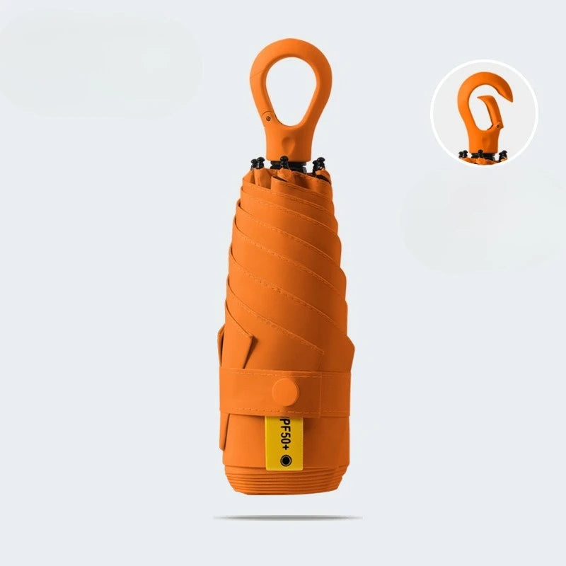 UV Protection Mini 5-Fold Ultralight Portable Umbrella Compact Travel Umbrella Qst Orange 6K Iron