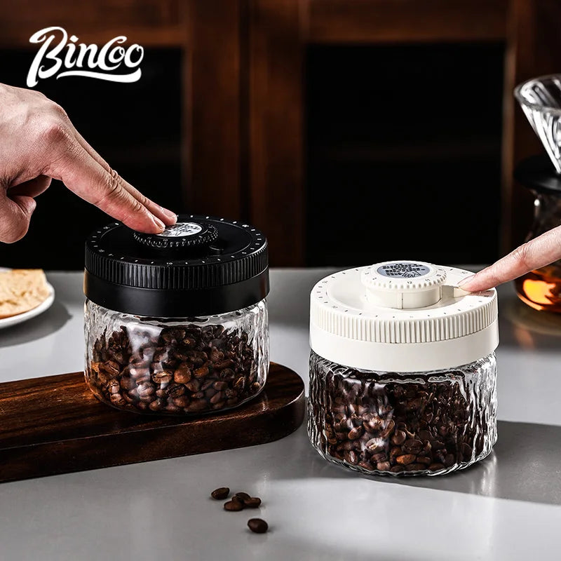 Bincoo 400ml Vacuum Coffee Canister – Airtight Glass Storage Jar Coffee Storage Canister Qst