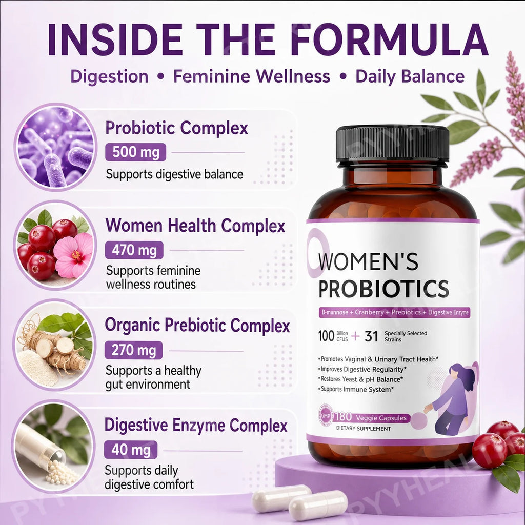 Women's Probiotics 100B CFUs 31 Strains Cranberry – 180 Caps Women's Probiotic Supplement Qst